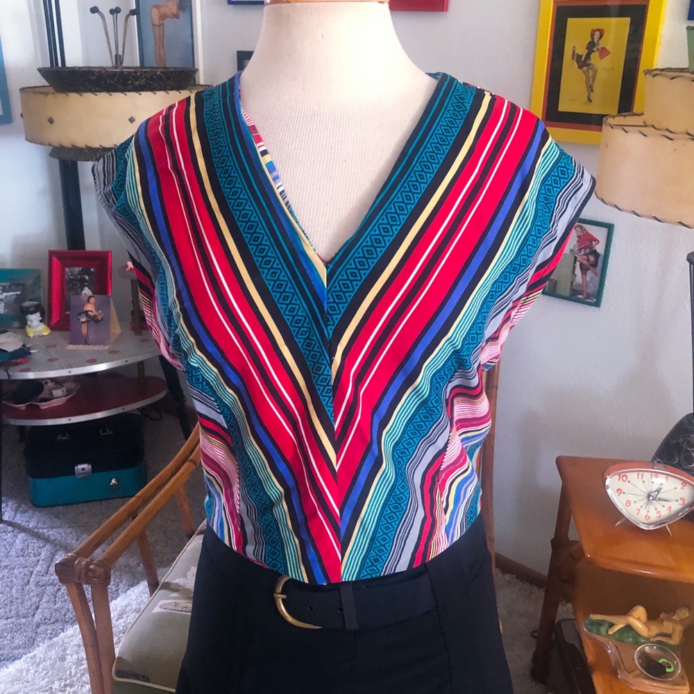 Retro Top Stripe Rainbow Bettie Page Senora Pinup